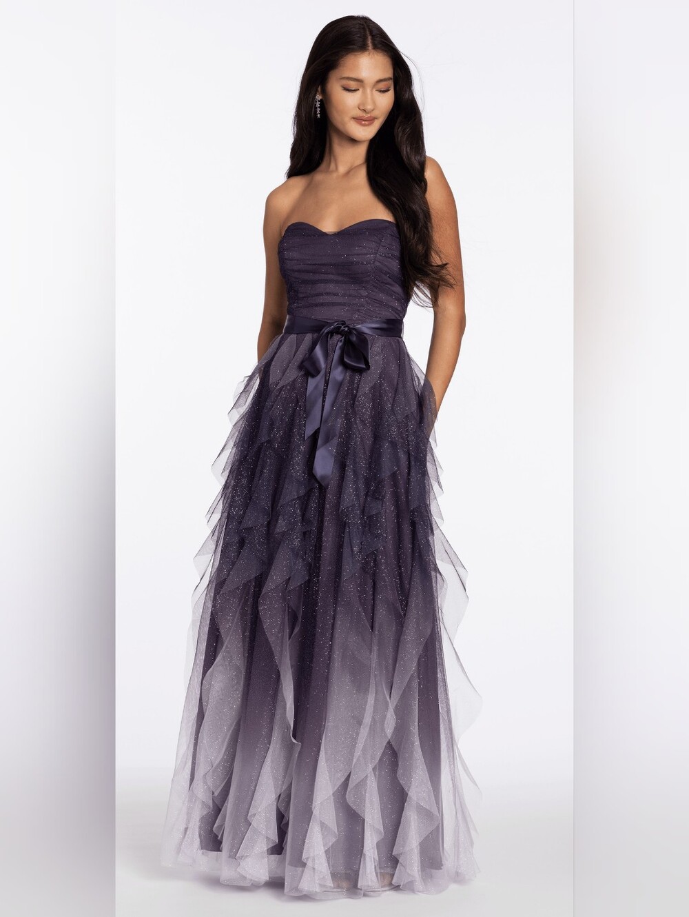 Pear Culture Strapless Glitter Ombre Mesh Ruffled Corkscrew Dress Size 1/2 Bra